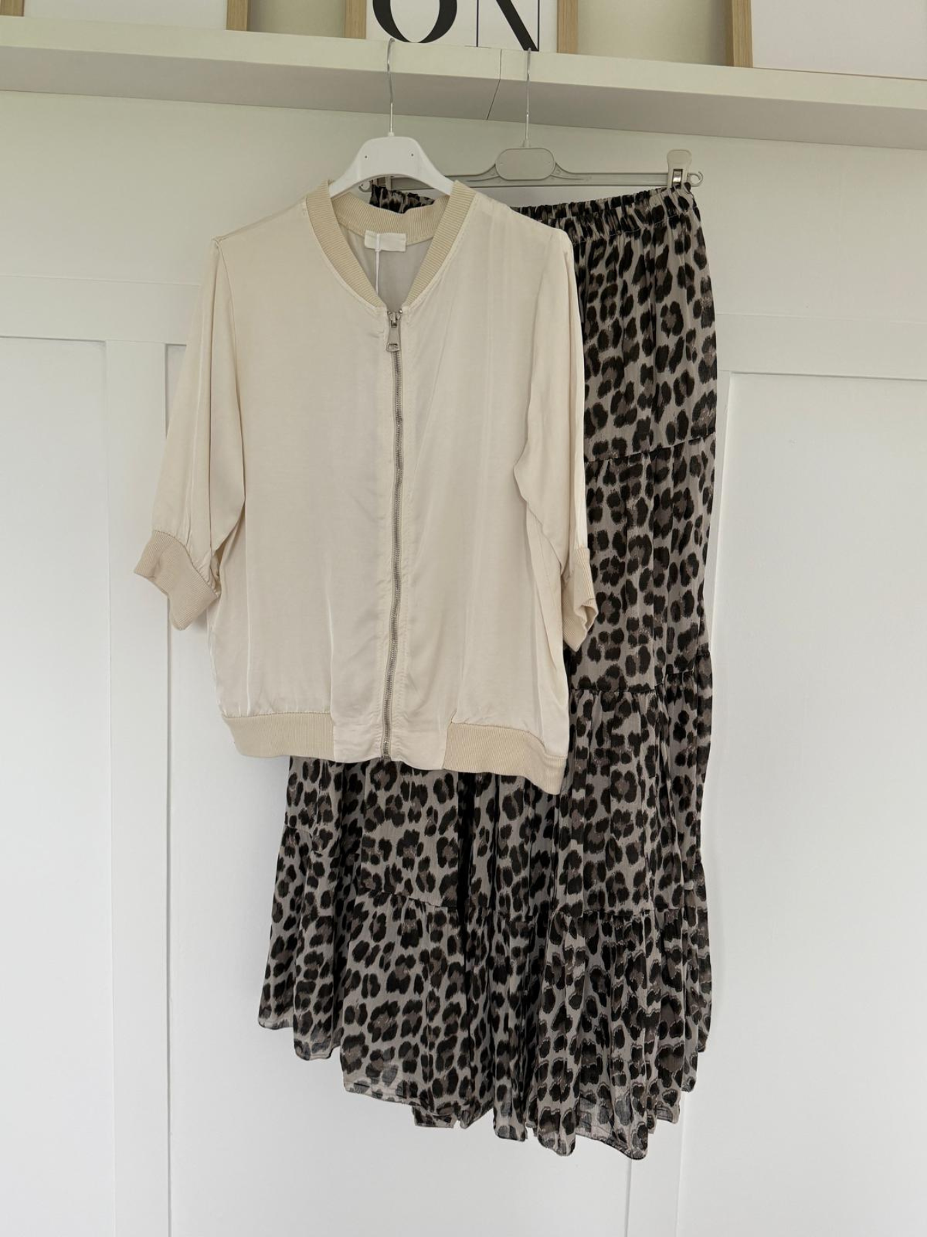 Natural Leopard Tiered Cotton Skirt