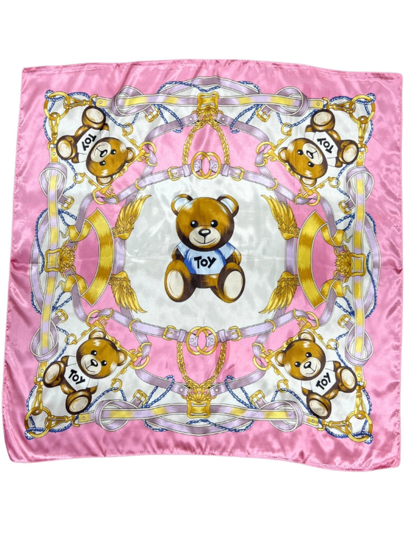 Pink Bear Pattern Silk Touch Square Scarf