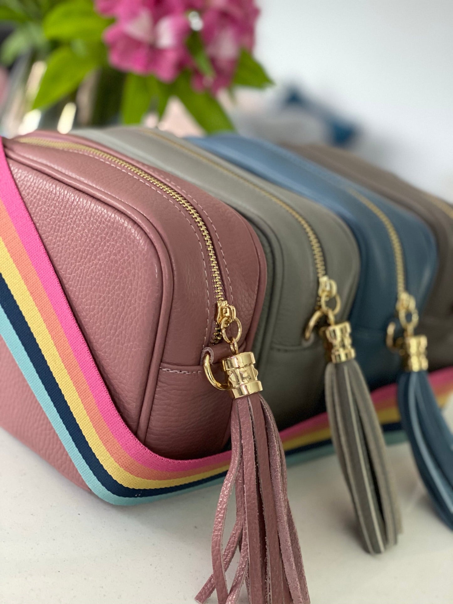 smoke Rose Leather Tassel Cross Body Bag