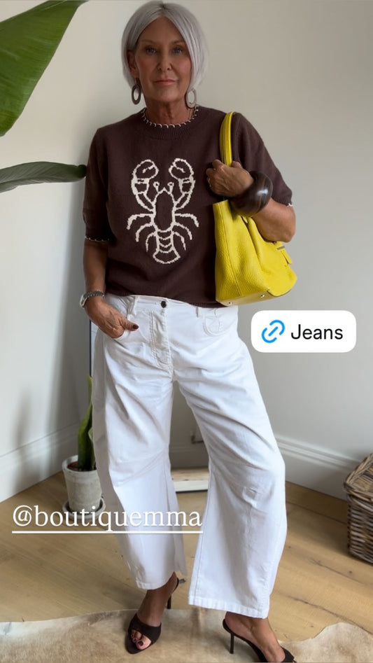 White Cotton Barrel Leg Jeans