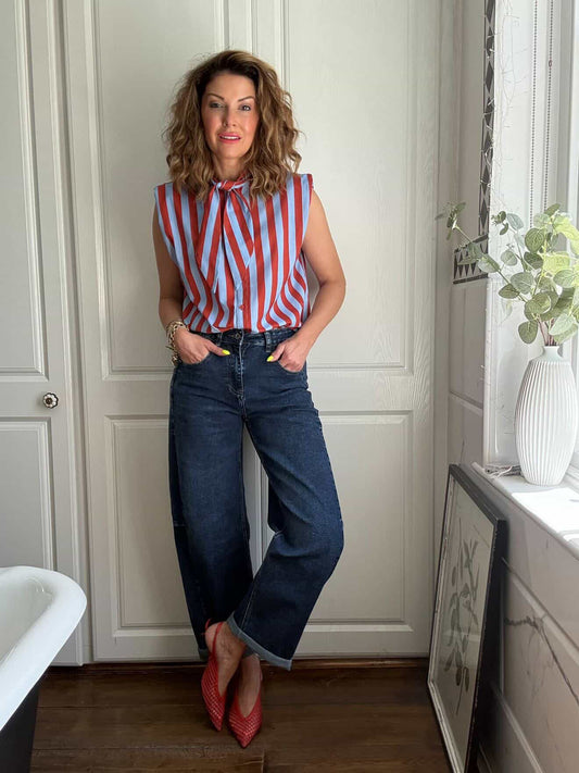 Dark Denim Barrel Leg Panel Jeans