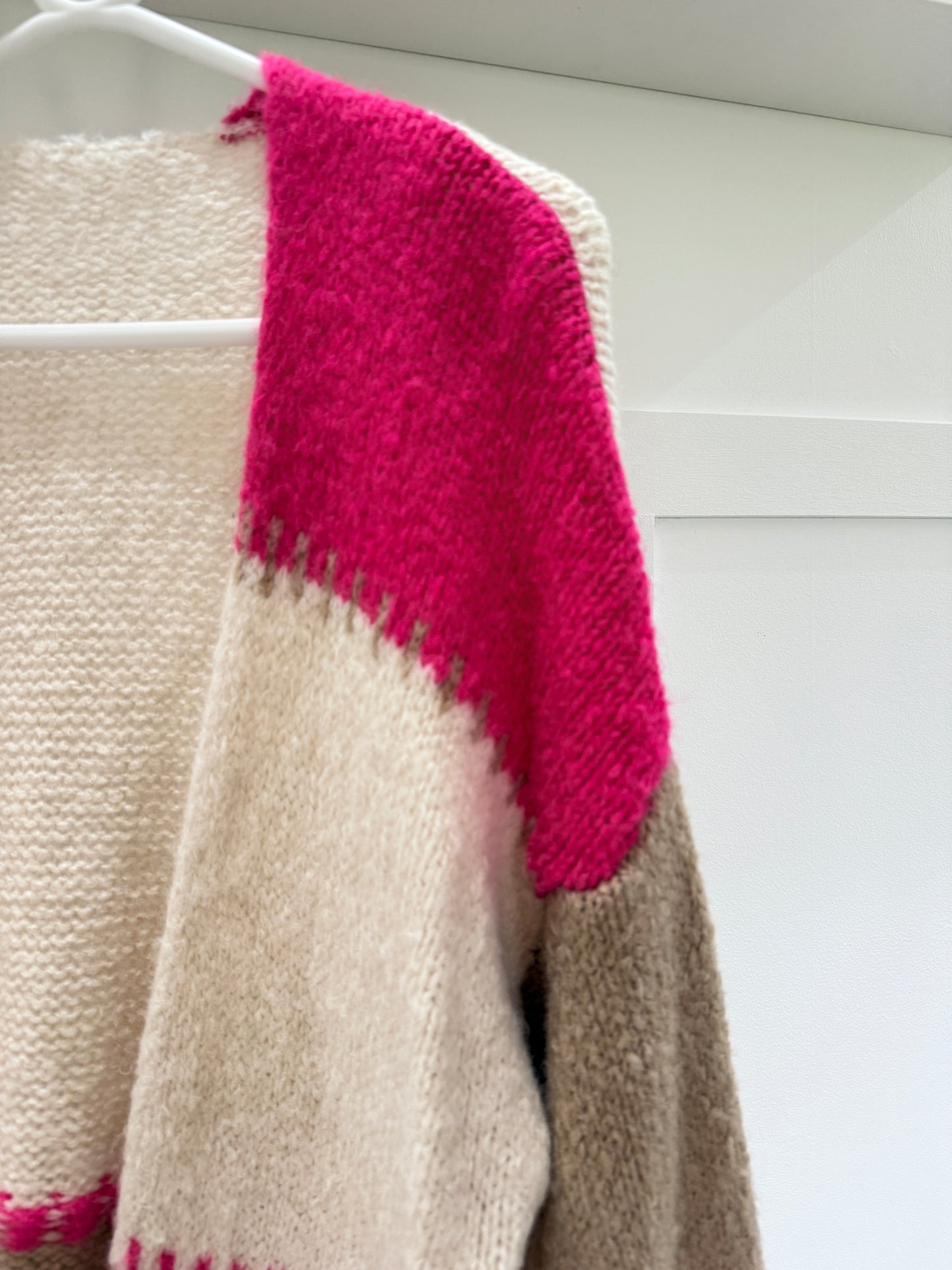 Brown/Mocha Patchwork Contrast Stitch Cosy Cardigan