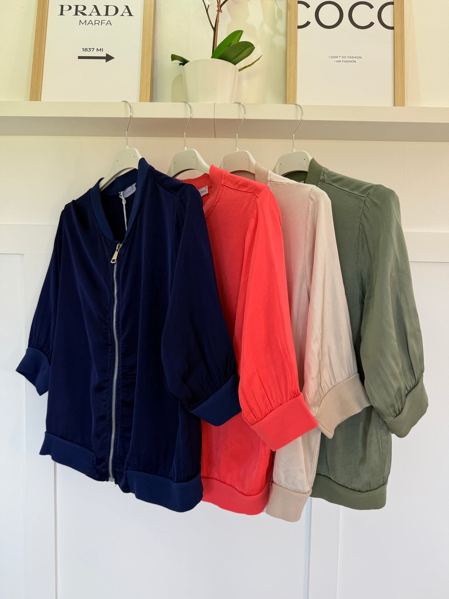 Champagne Silk Mix 1/2 Sleeve Bomber Jacket