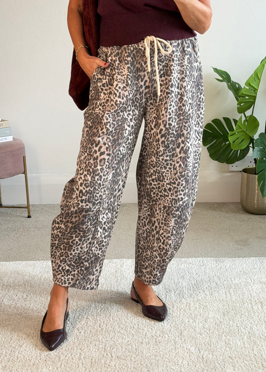 Small Leopard Print Barrel Joggers