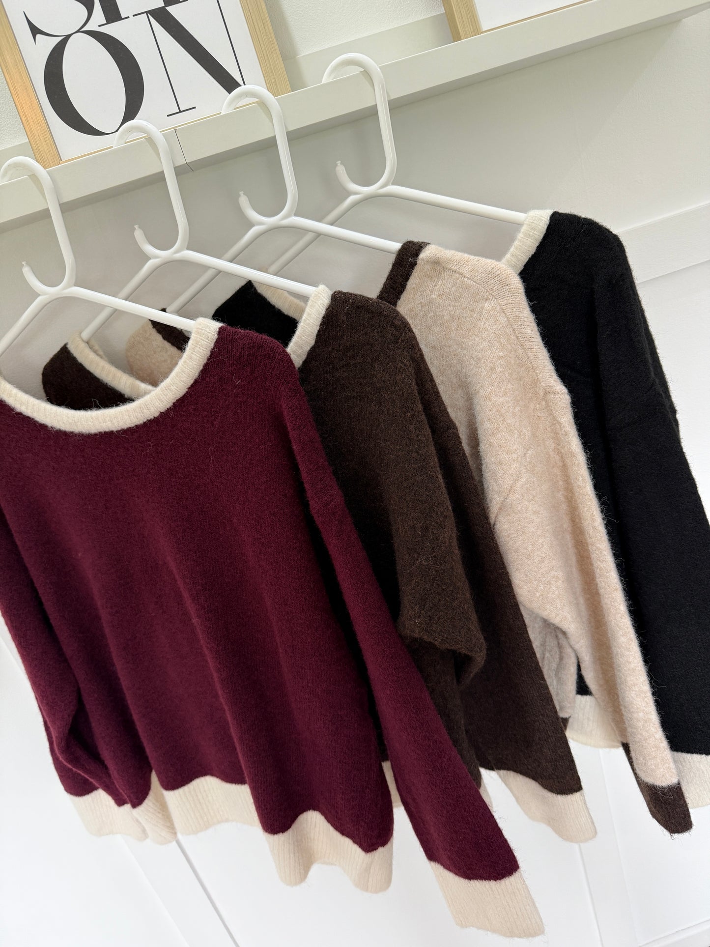 Oatmeal/Brown Contrast Bow Back Jumper