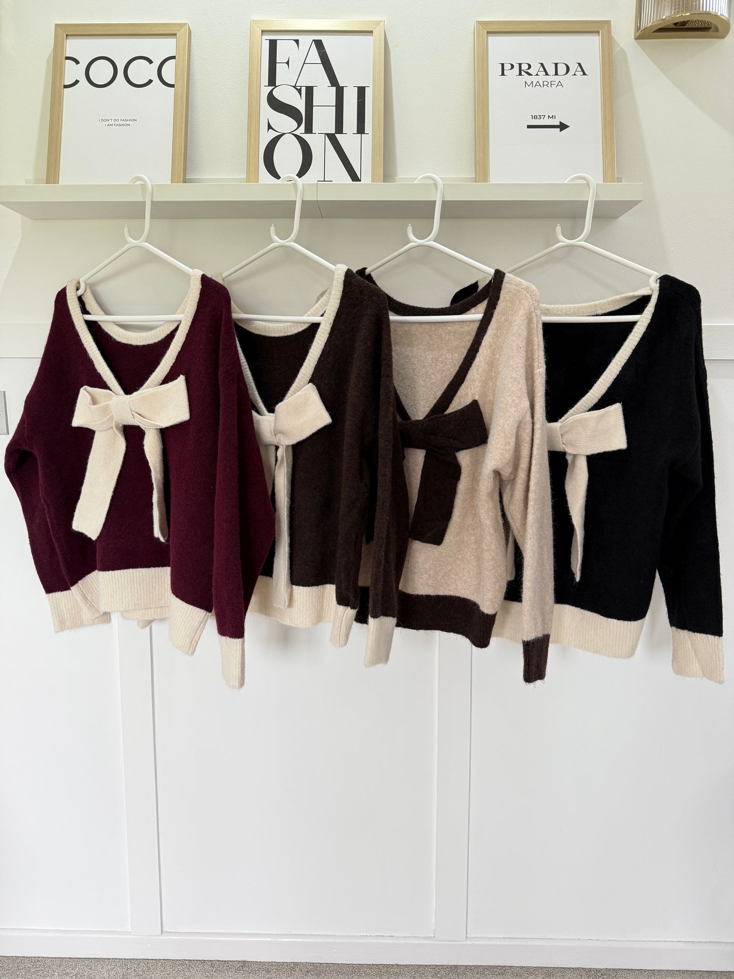 Oatmeal/Brown Contrast Bow Back Jumper