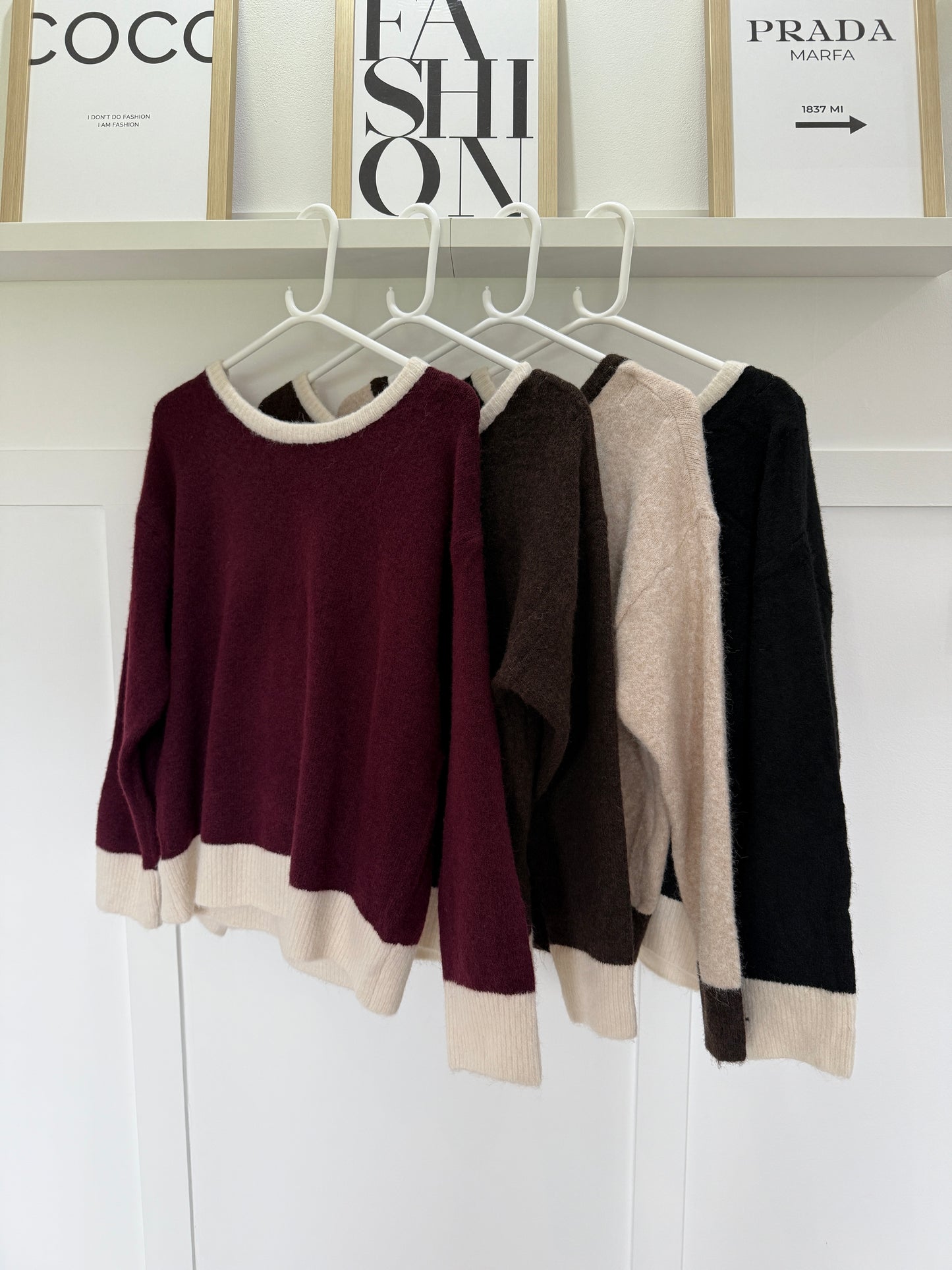 Oatmeal/Brown Contrast Bow Back Jumper