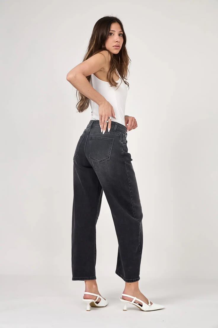 Livia Dark Blue Cropped Barrel Jeans