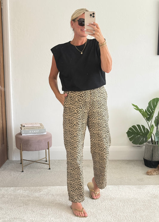 Leopard Print Straight Leg Trousers