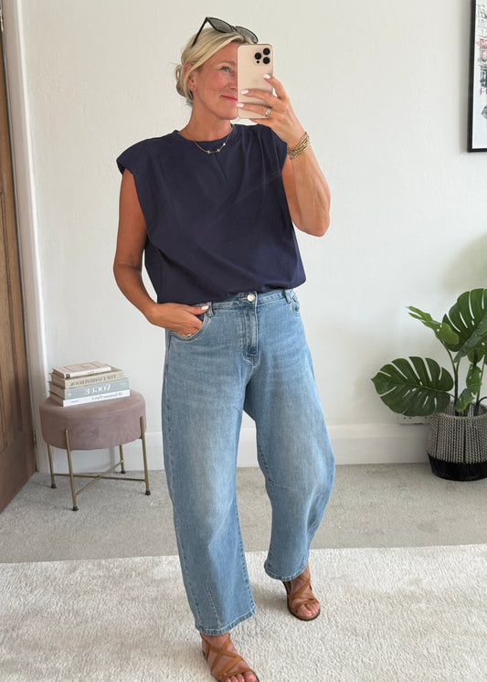 Navy Structured Shoulder T-Shirt