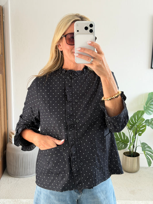 Navy Polka Dot Frill Shacket