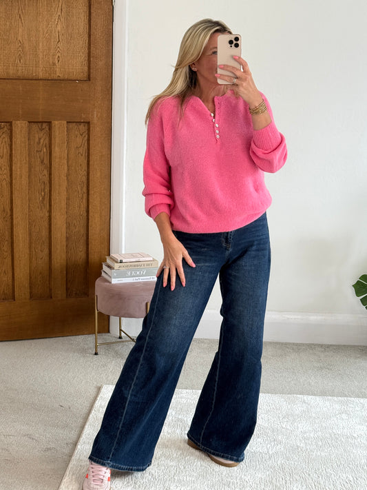 Bubblegum Pink Alpaca Mix Button Jumper