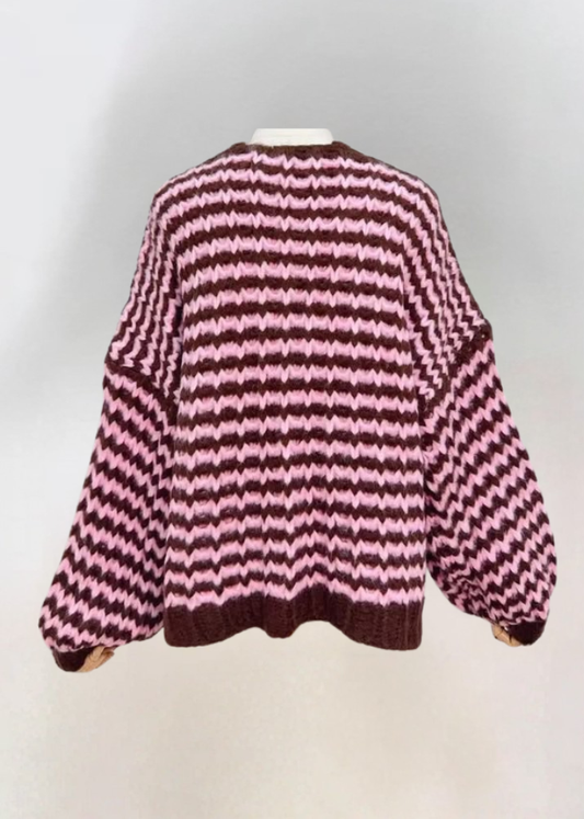 Chocolate/Pink Cosy Stripe Cardigan