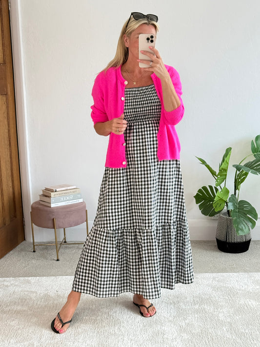 Neon Pink Alpaca Mix Button Cardigan