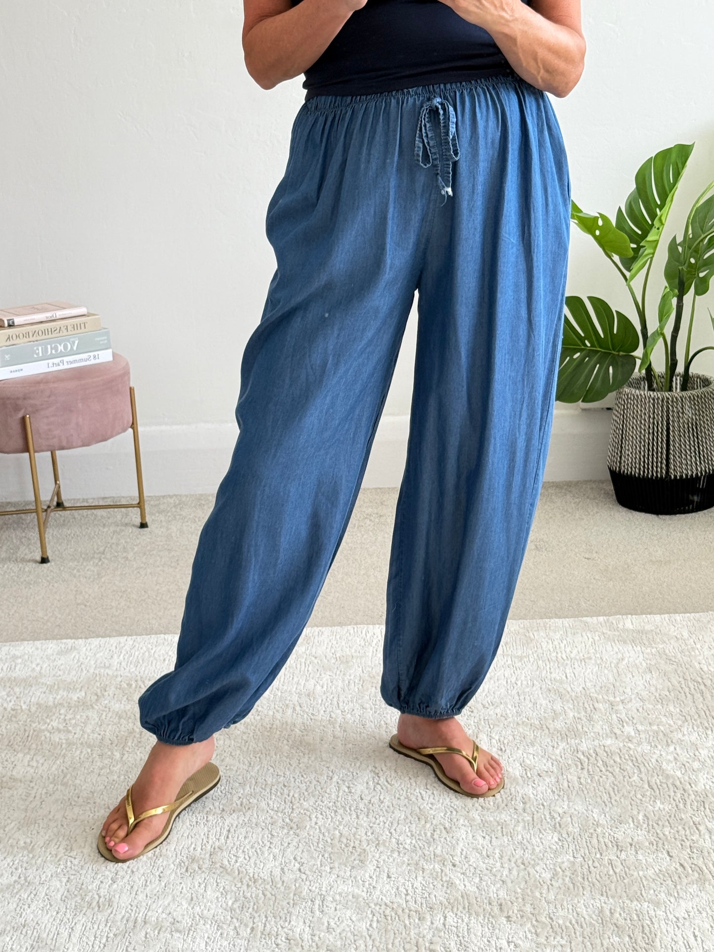 Mid Denim Chambray Balloon Trousers