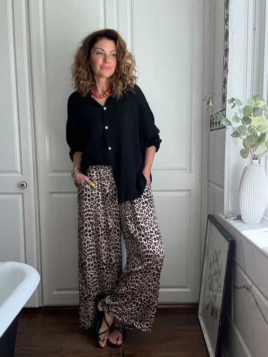 Leopard Print Wide Leg Trousers