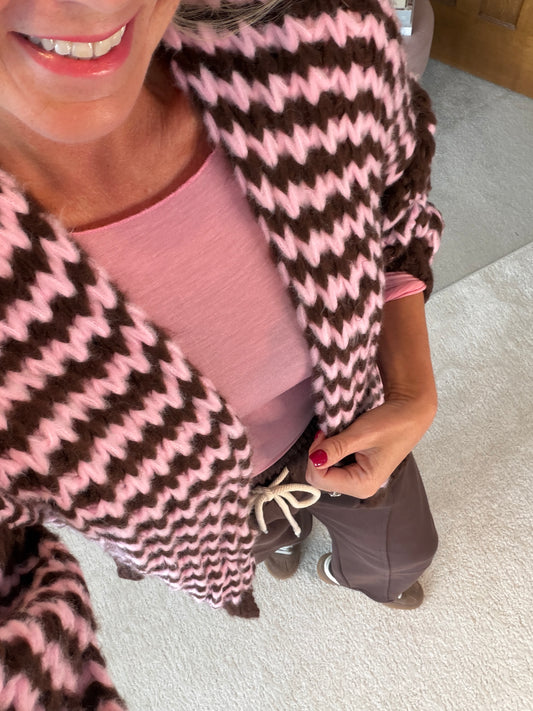 Chocolate/Pink Cosy Stripe Cardigan