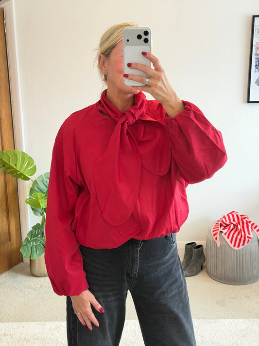 NEW Red Scarf Detail Bomber Jacket