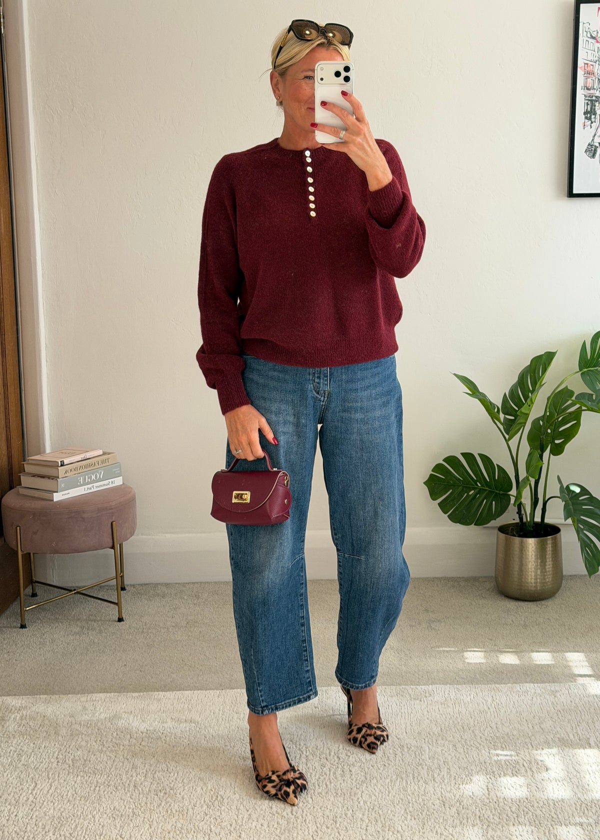 Burgundy Alpaca Mix Button Jumper