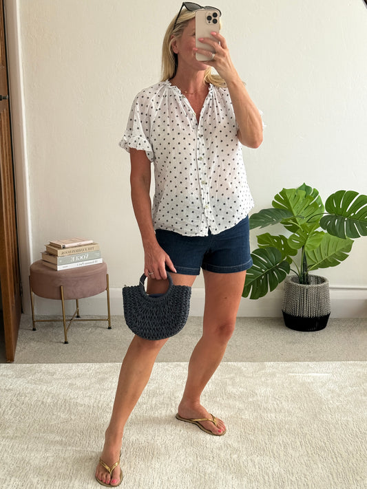 White Star Frill Sleeve Blouse