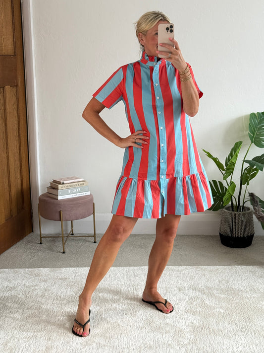 Red/Turquoise Blue Stripe Dress