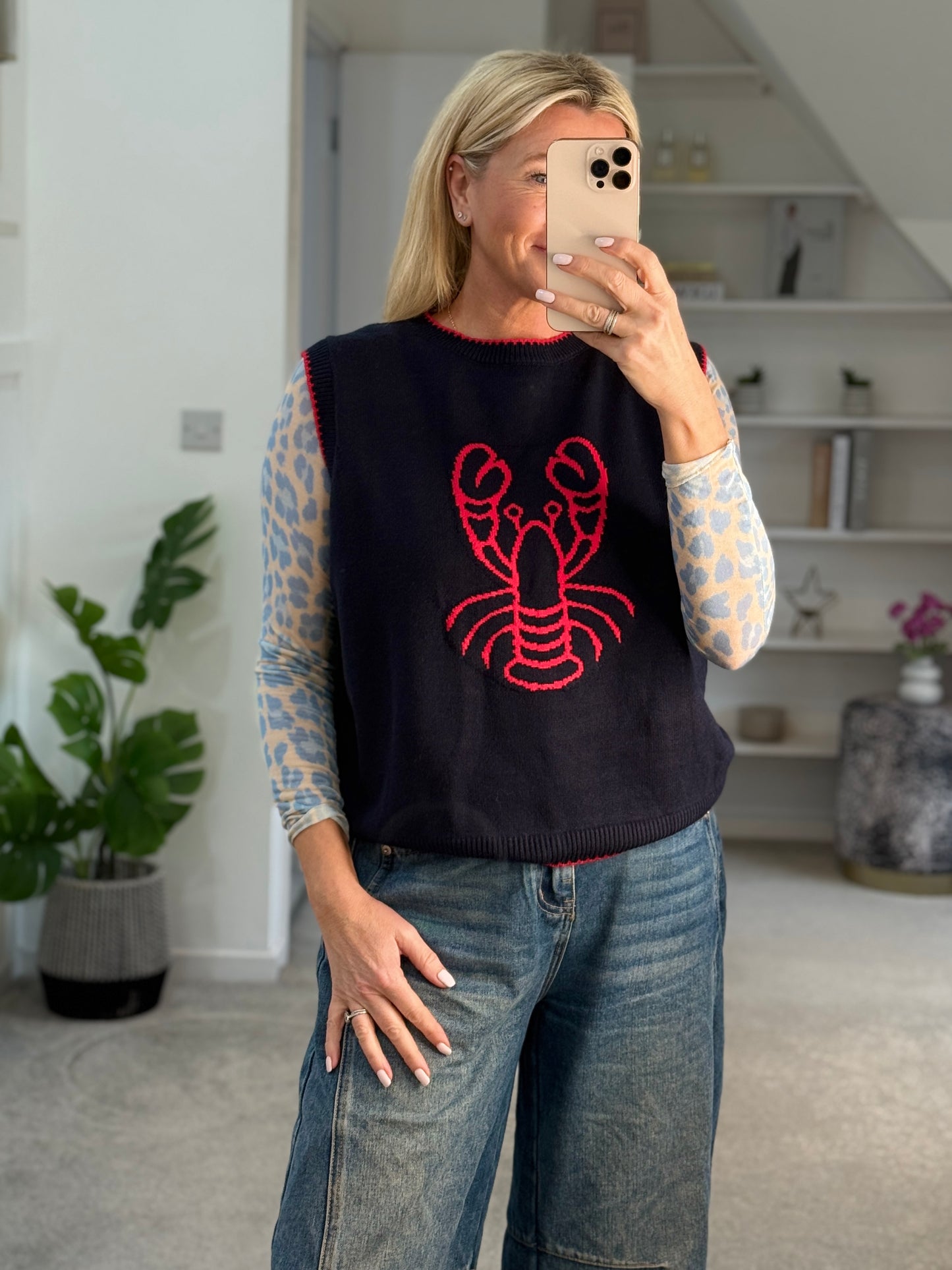 Navy/Red Lobster Motif Tank Top