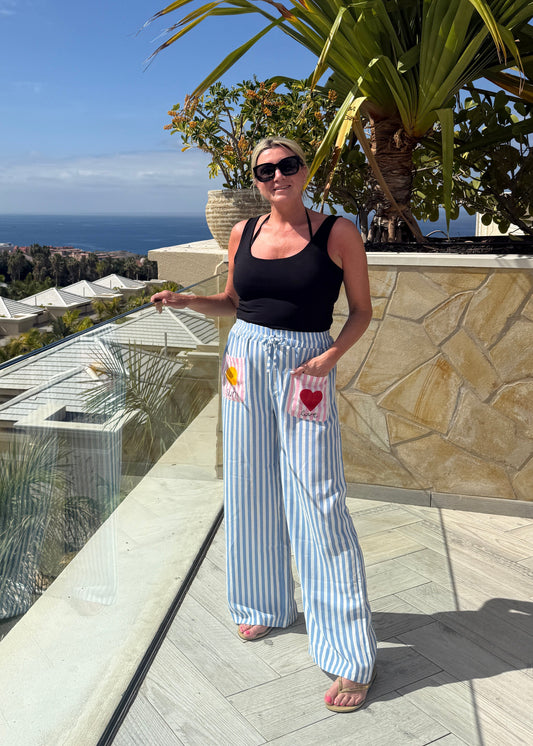 Blue Candy Stripe Linen Mix Trousers