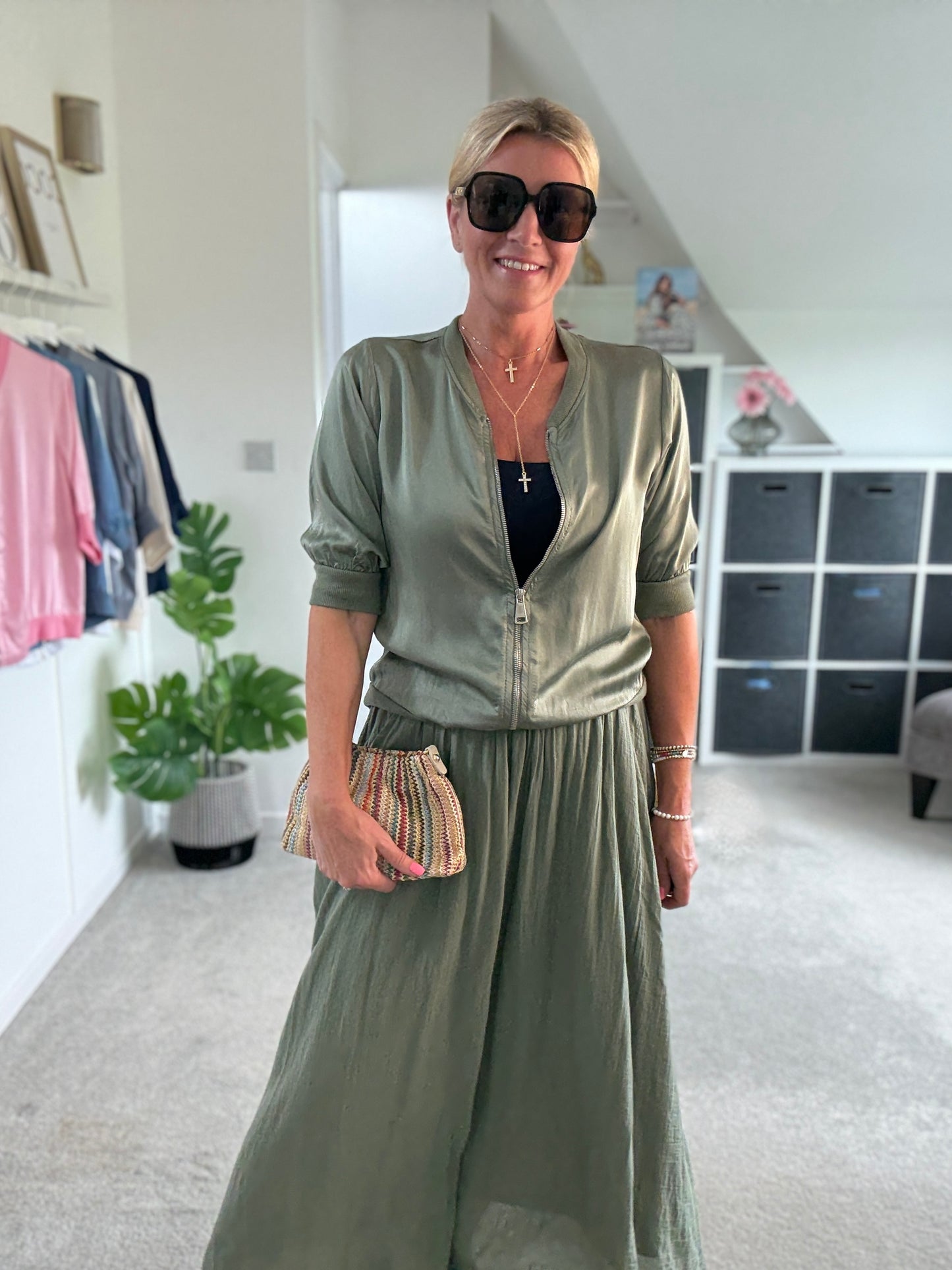 Khaki Cotton Pocket Maxi Skirt