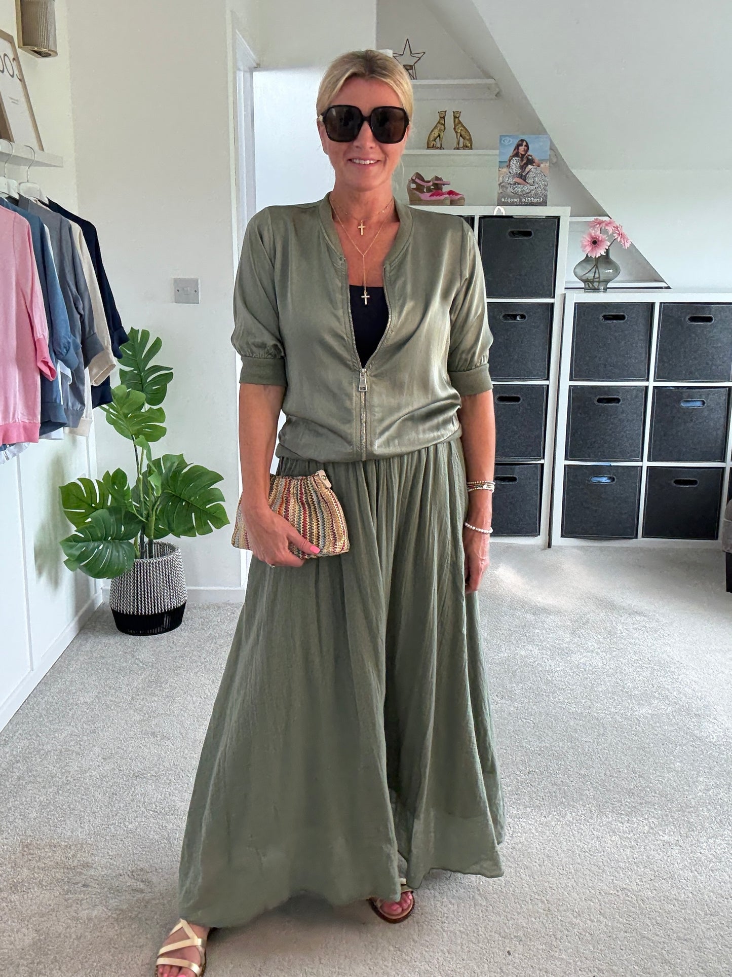 Khaki Cotton Pocket Maxi Skirt