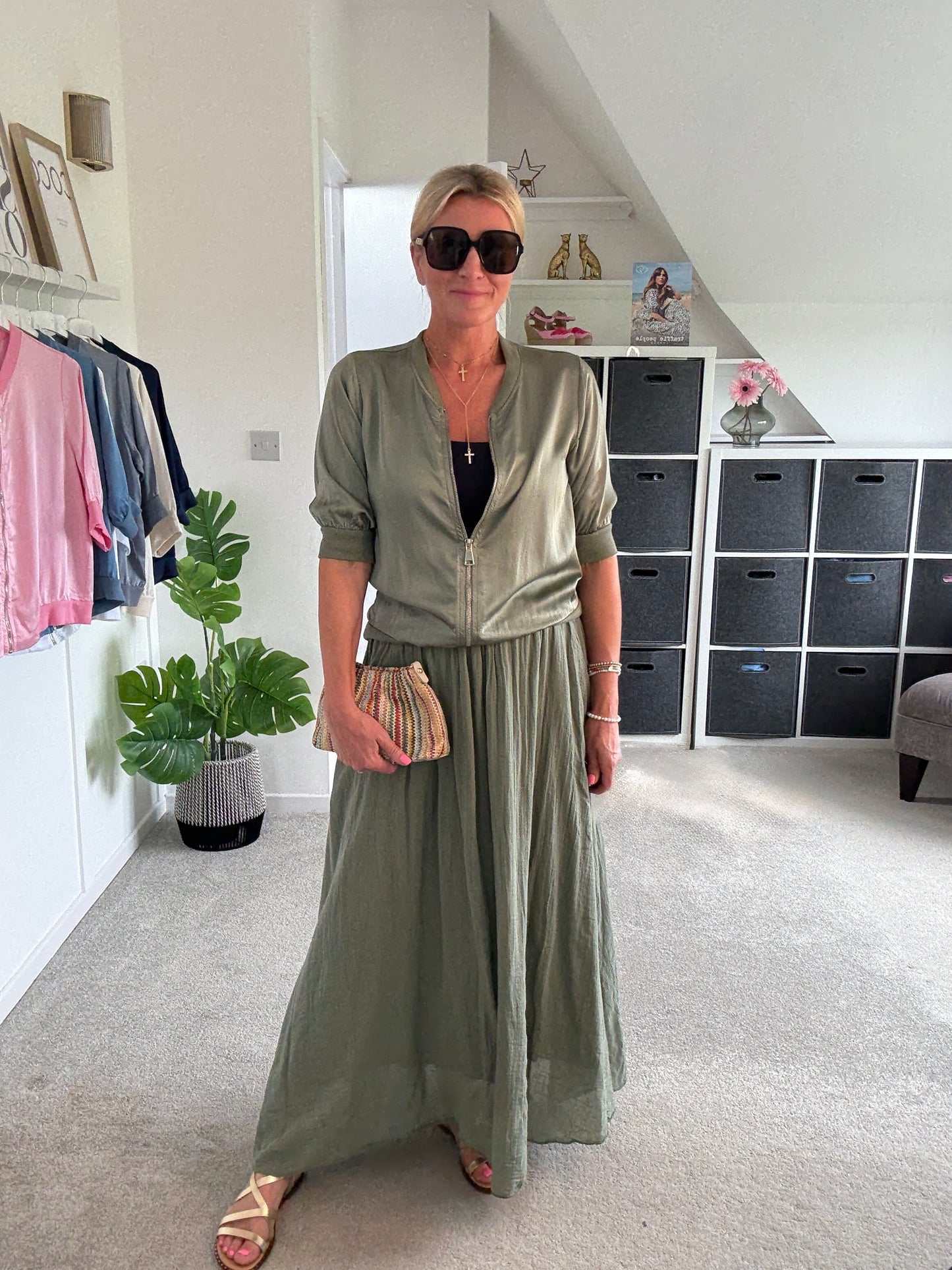 Khaki Cotton Pocket Maxi Skirt