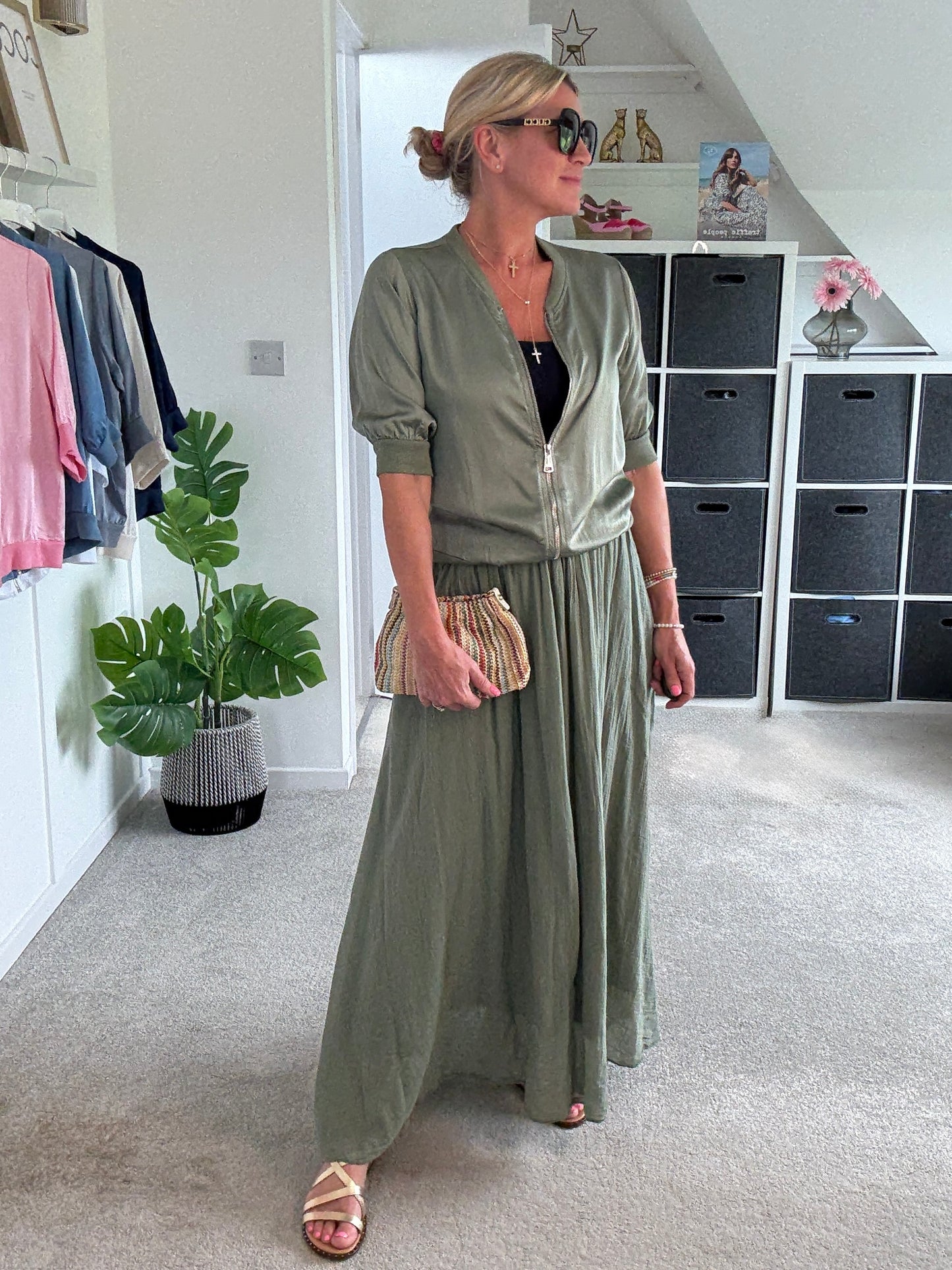 Khaki Cotton Pocket Maxi Skirt