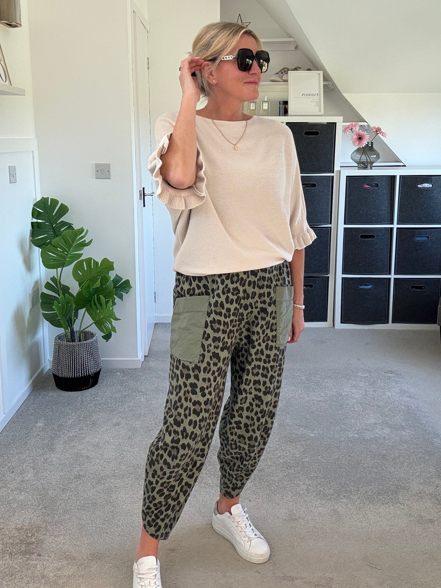 Light Oatmeal Frill Sleeve Jumper
