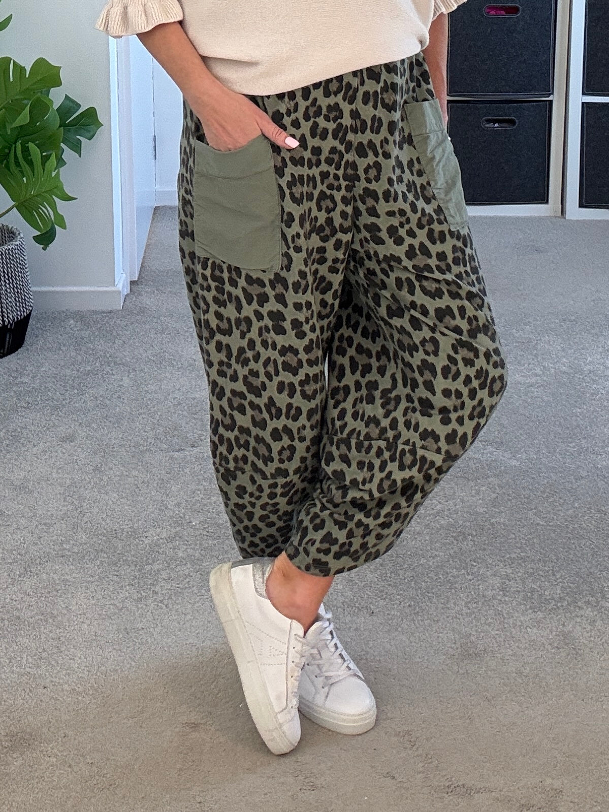 Khaki Leopard Slim Barrel Cargo Joggers