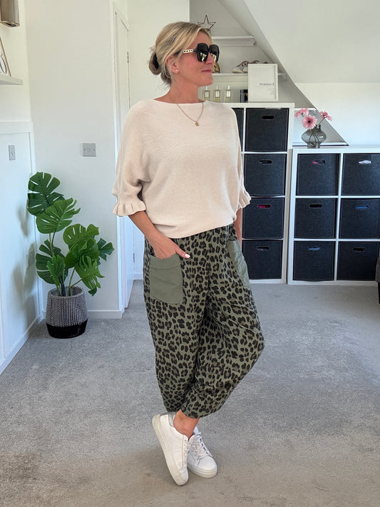 Khaki Leopard Slim Barrel Cargo Joggers