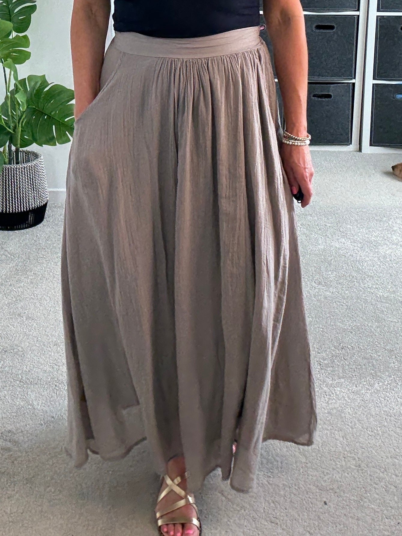 Mocha Cotton Pocket Maxi Skirt