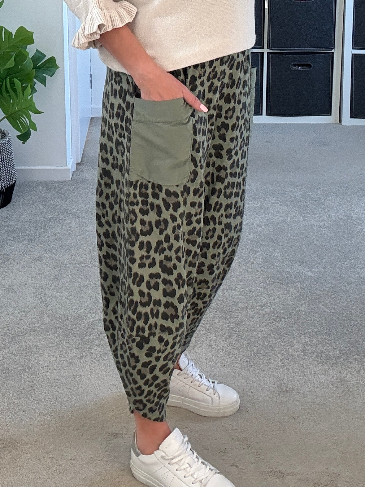 Khaki Leopard Slim Barrel Cargo Joggers