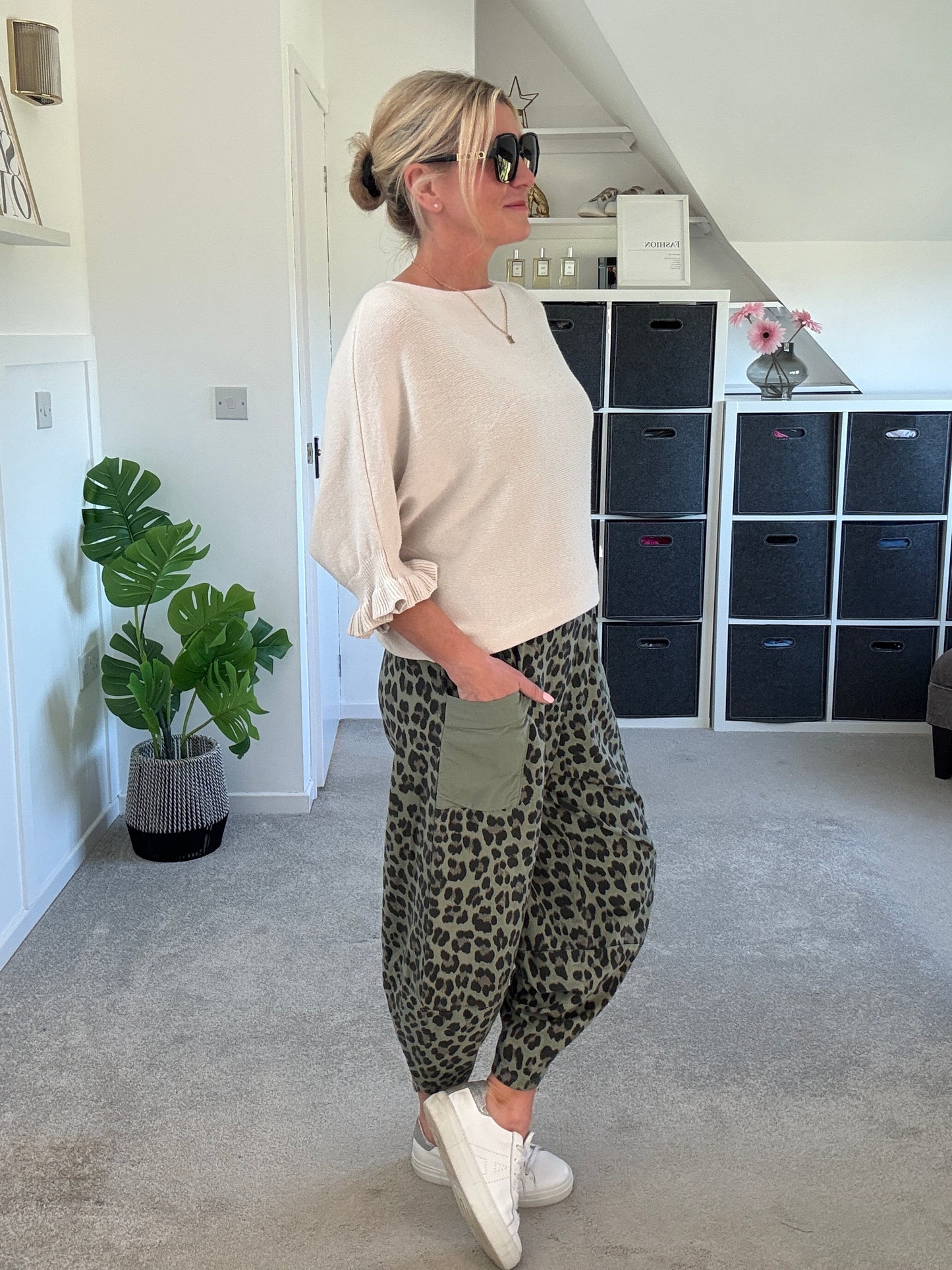 Light Oatmeal Frill Sleeve Jumper