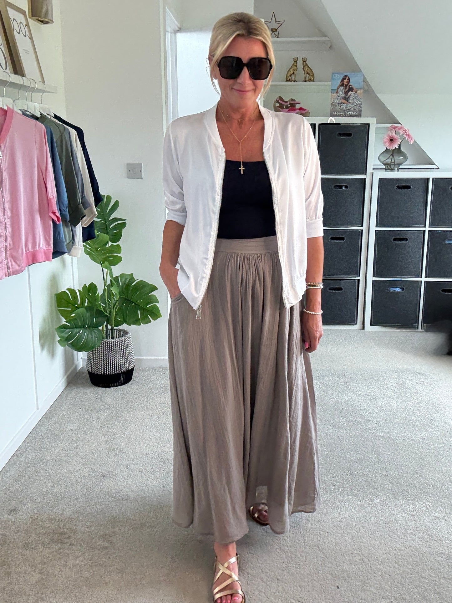 White Silk Mix 1/2 Sleeve Bomber Jacket
