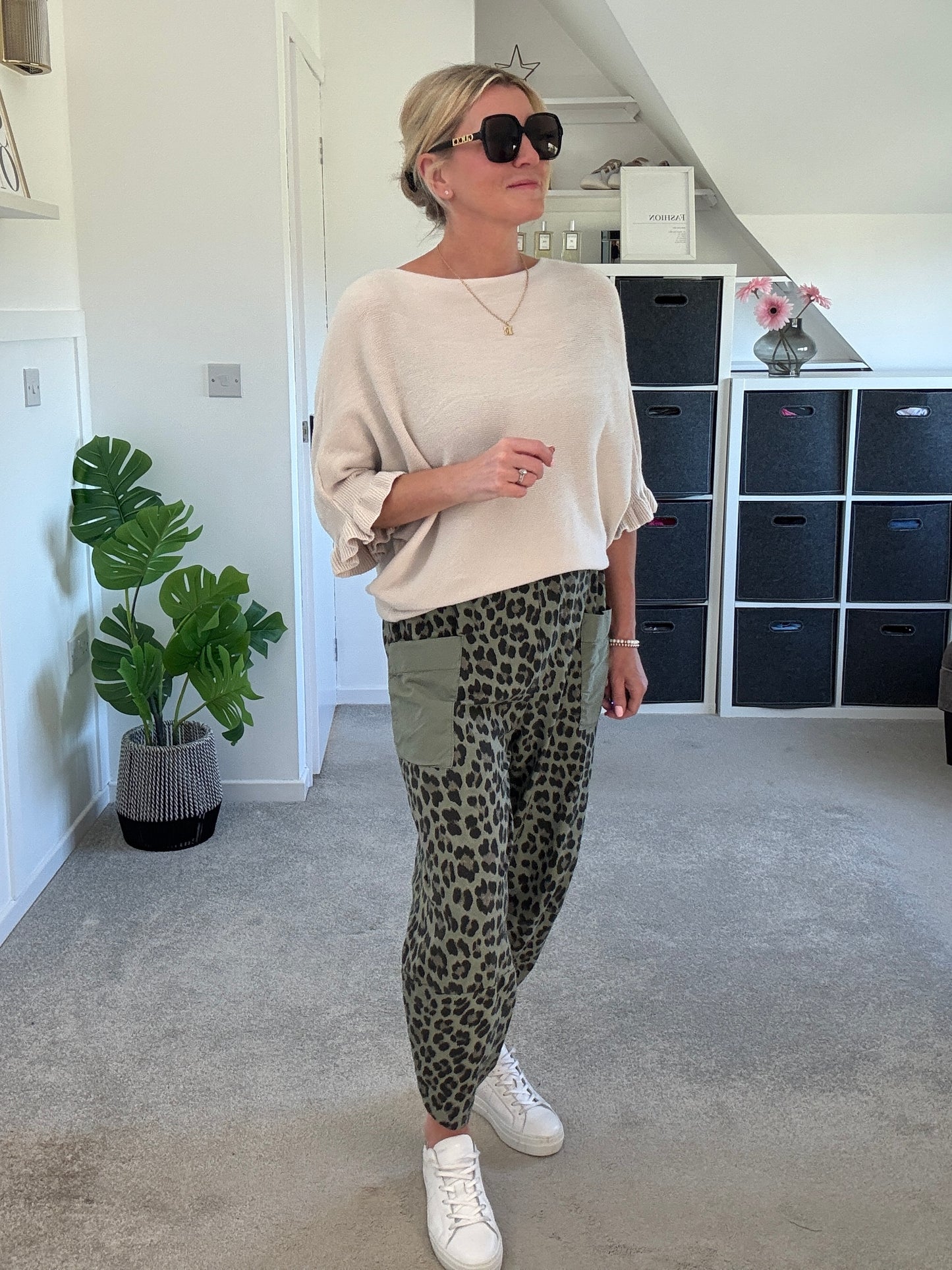 Khaki Leopard Slim Barrel Cargo Joggers