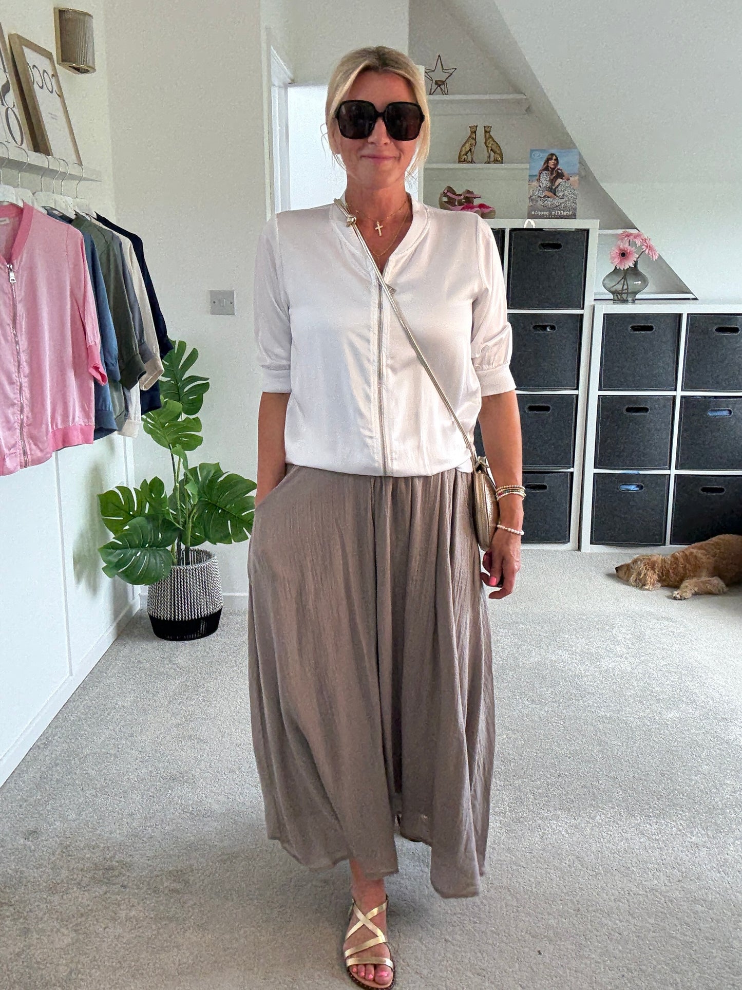 White Silk Mix 1/2 Sleeve Bomber Jacket