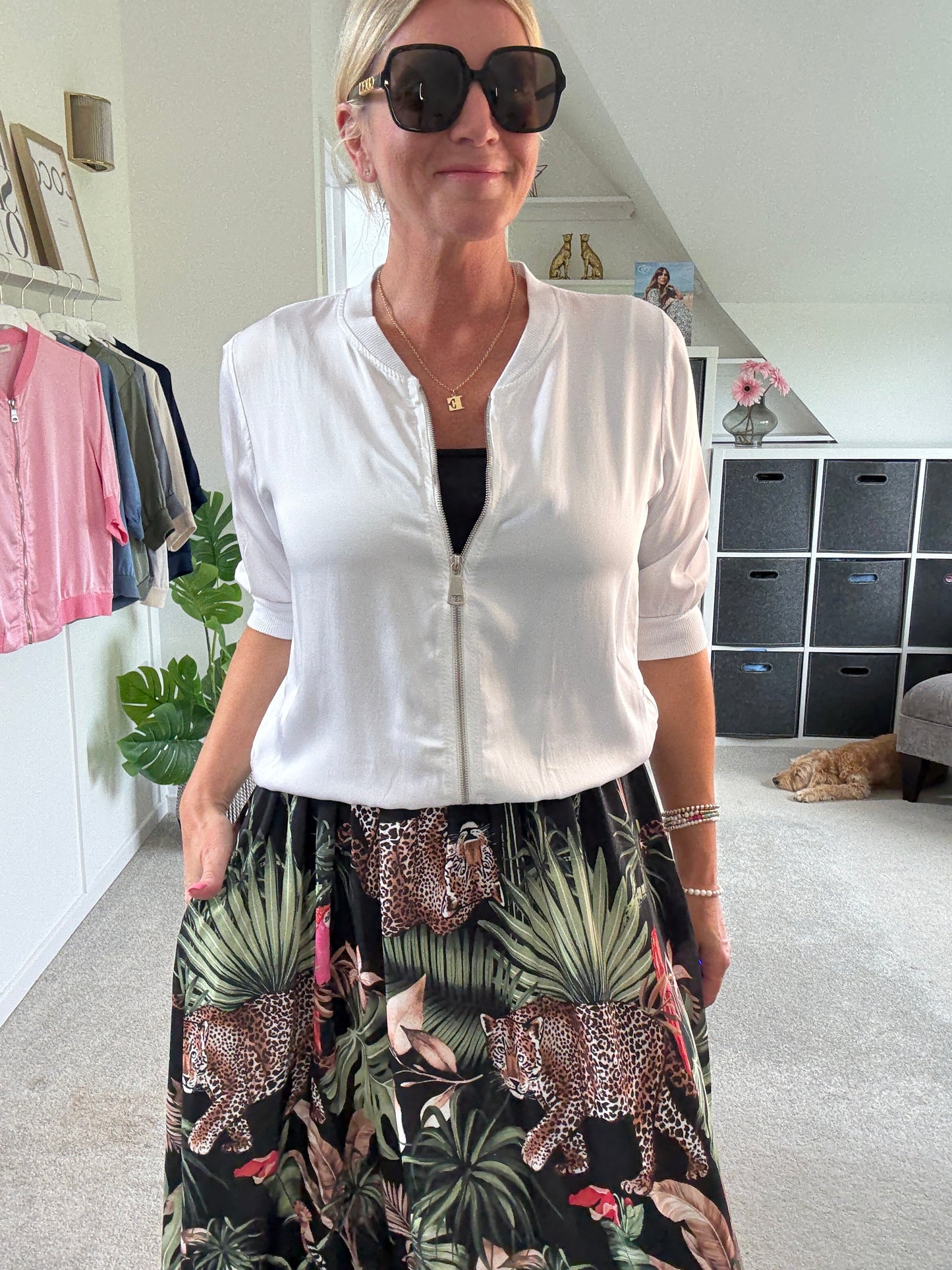 White Silk Mix 1/2 Sleeve Bomber Jacket