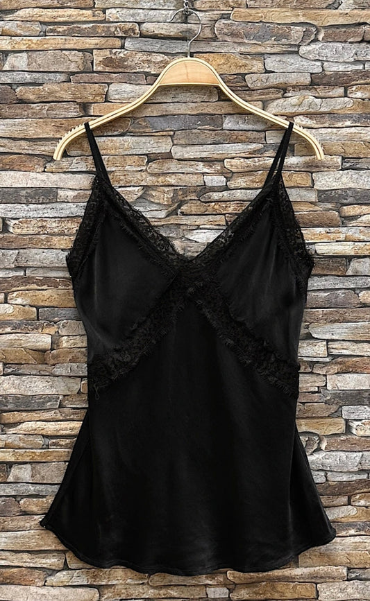 Black Lace Satin Cami Top