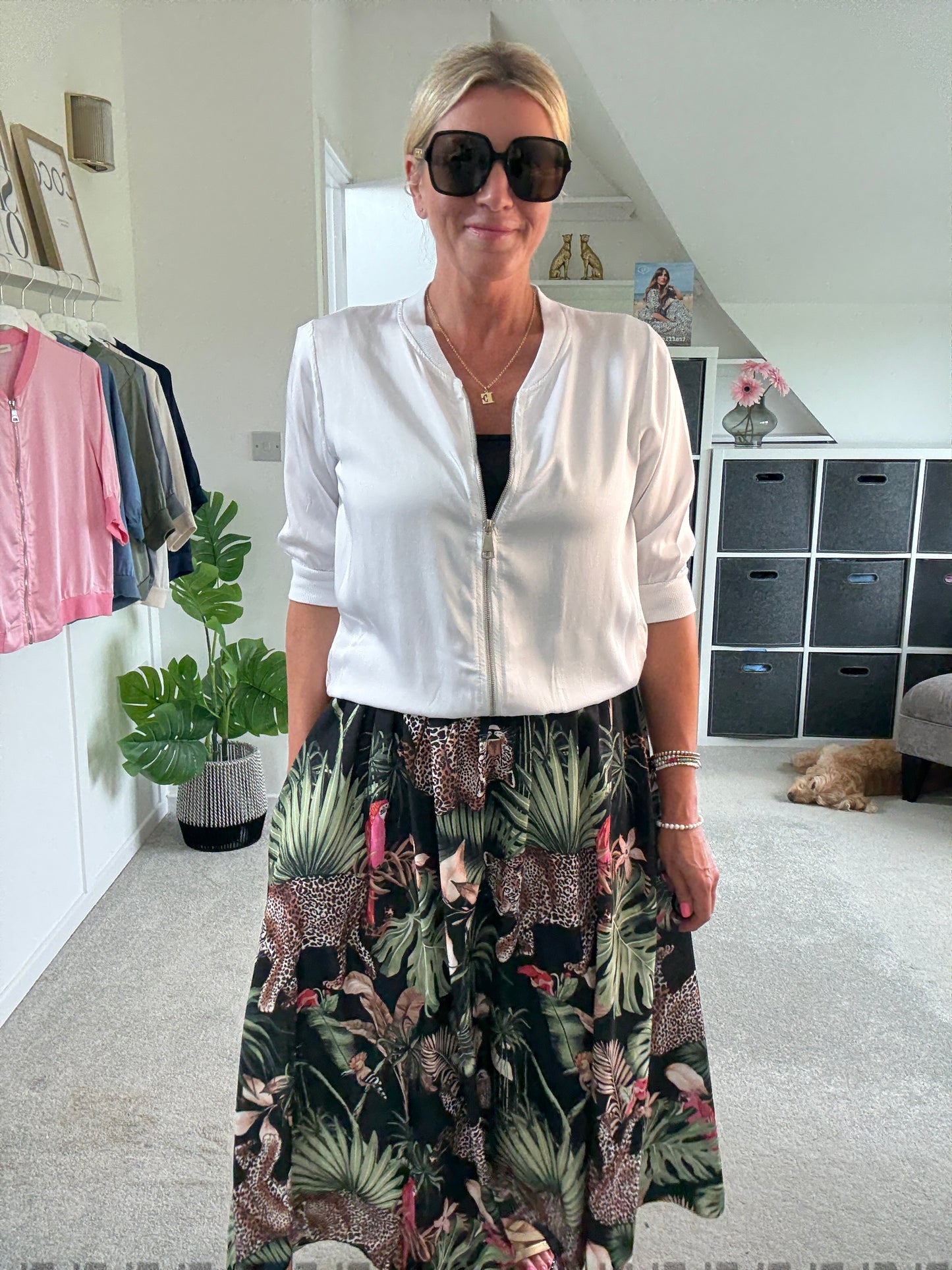 White Silk Mix 1/2 Sleeve Bomber Jacket
