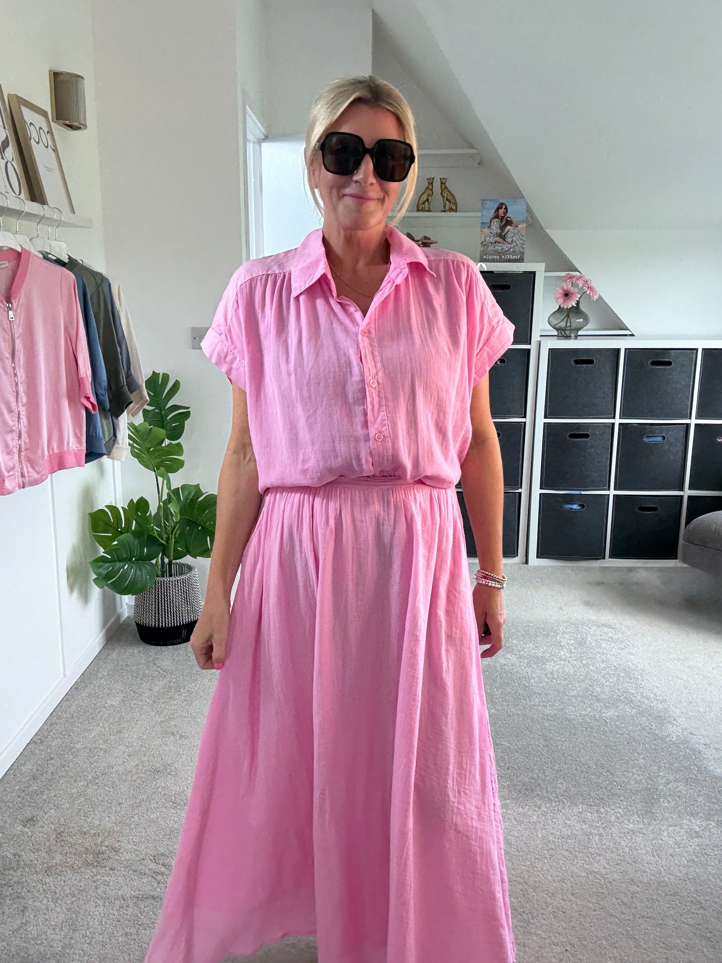Pink Cotton Short Sleeve Shirt