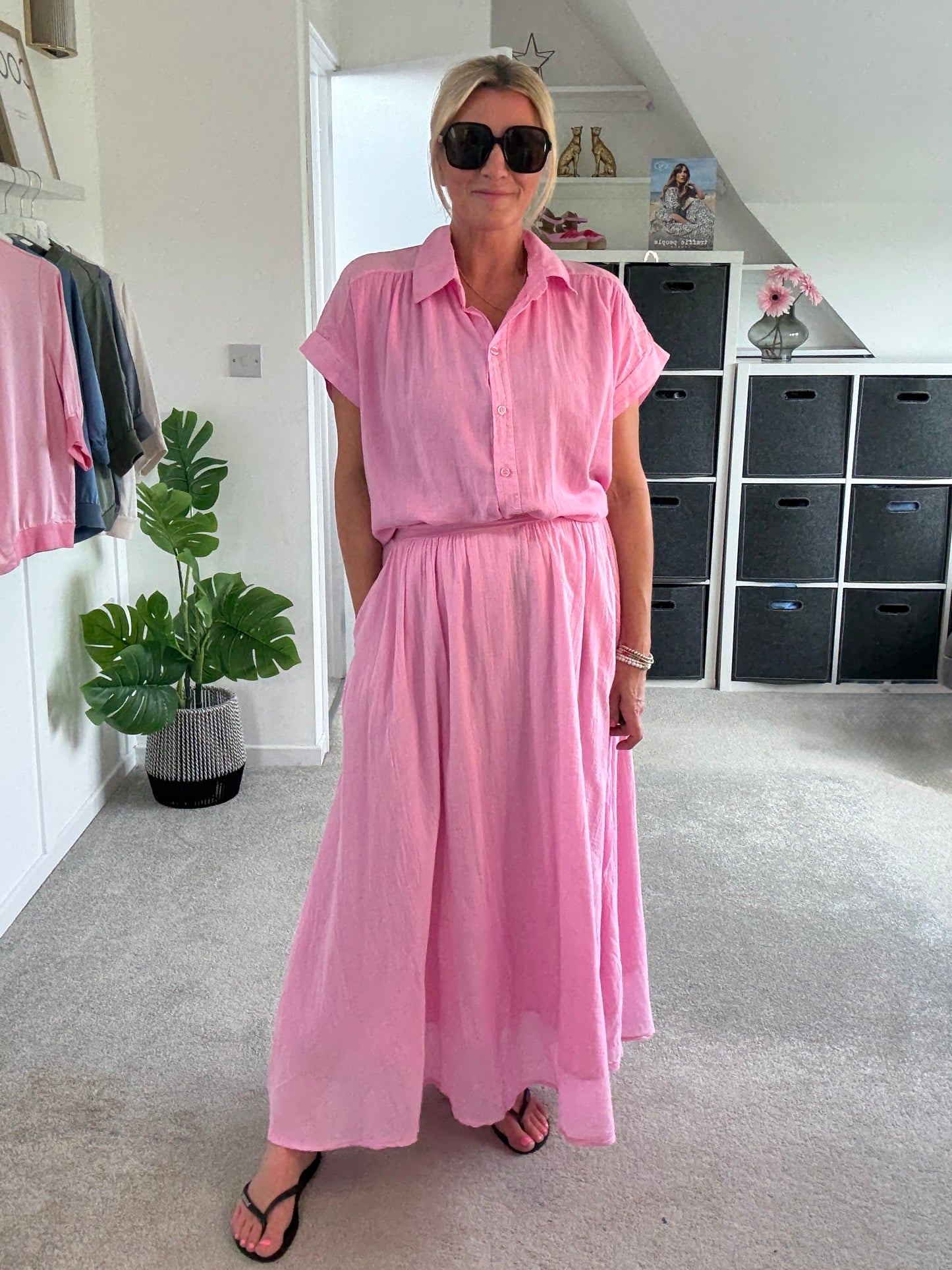 Pink Cotton Pocket Maxi Skirt
