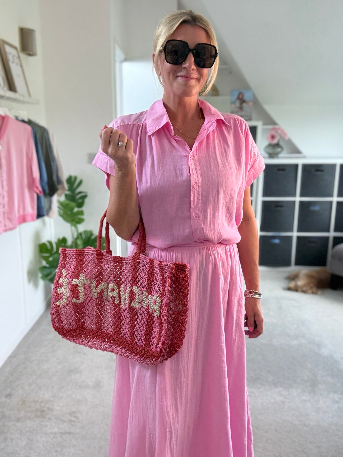 Pink Cotton Pocket Maxi Skirt