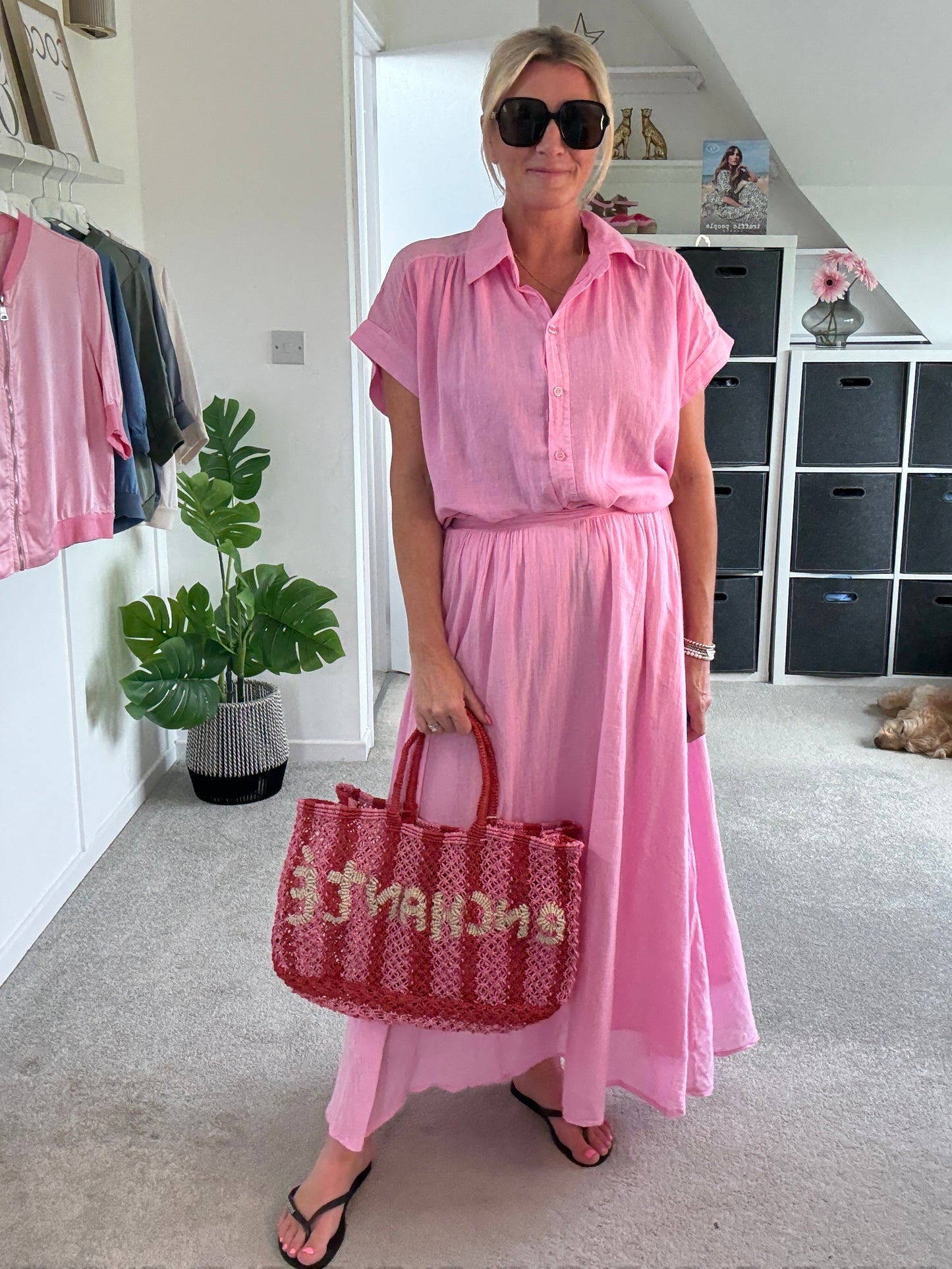 Pink Cotton Pocket Maxi Skirt