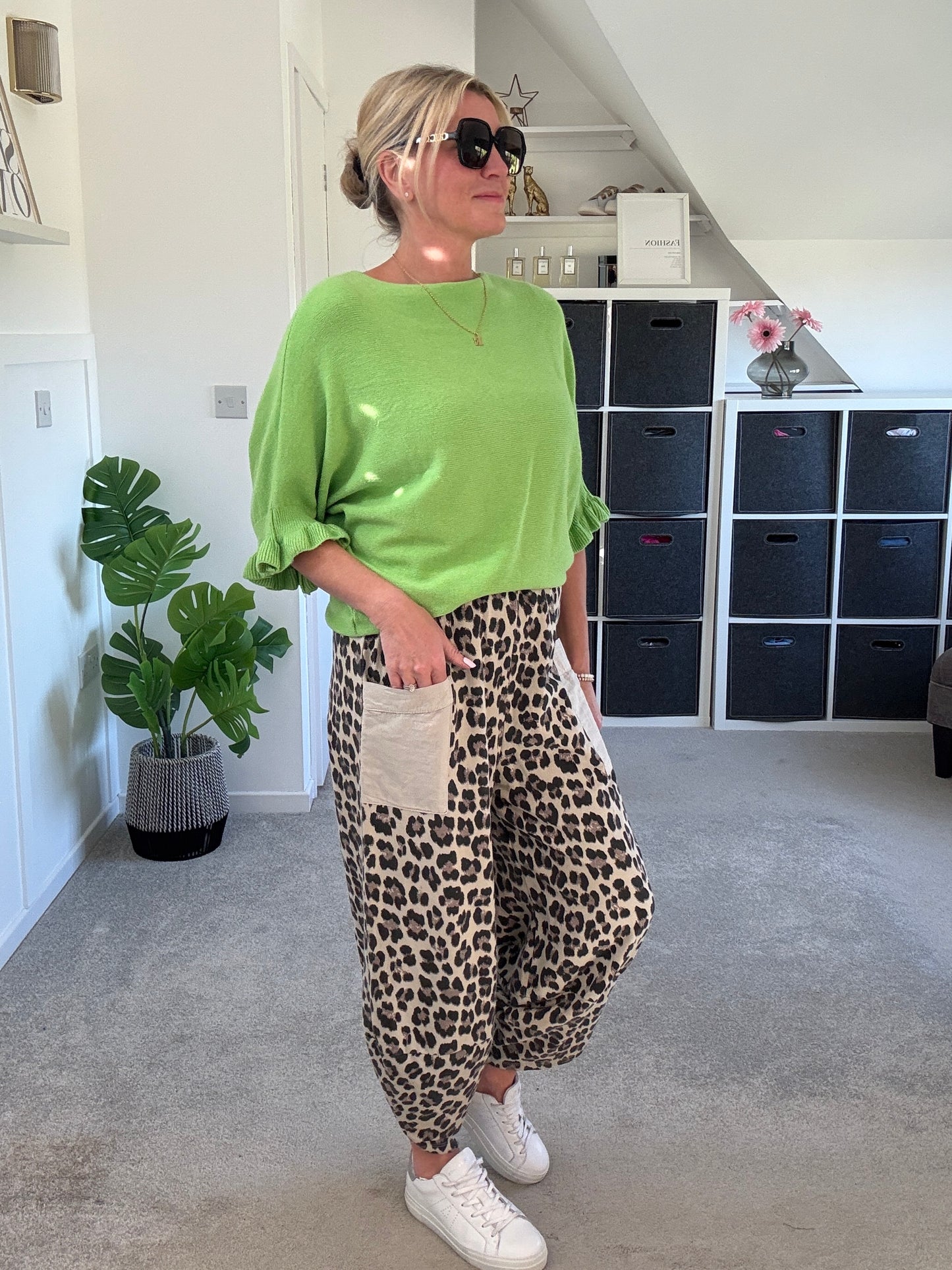 Lime Green Frill Sleeve Jumper
