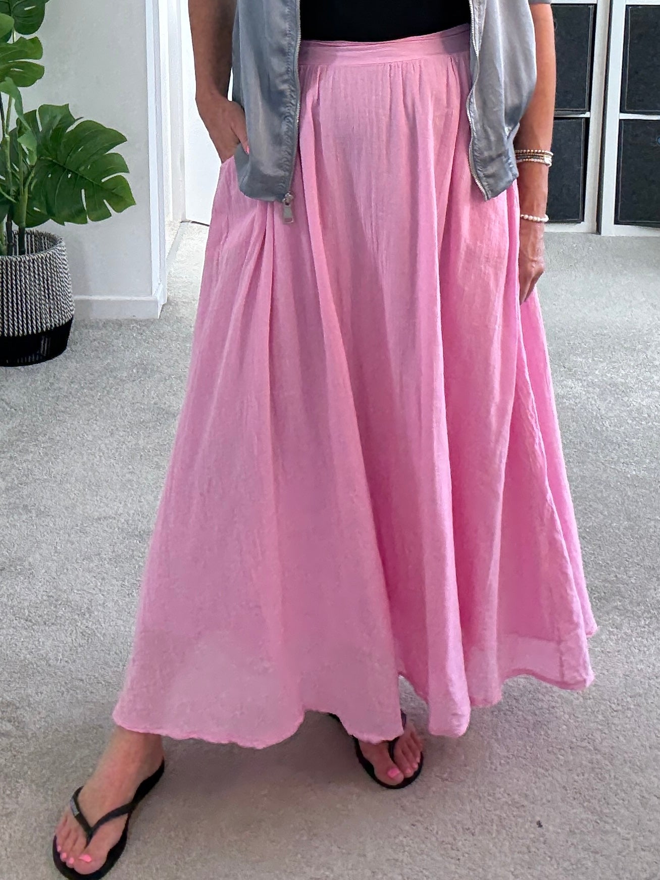 Pink Cotton Pocket Maxi Skirt