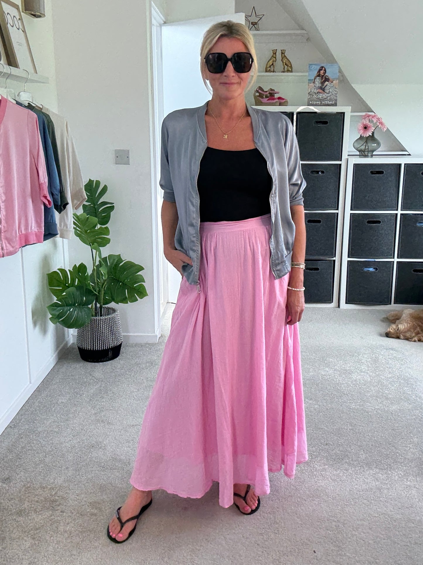 Pink Cotton Pocket Maxi Skirt